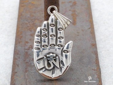 PA226 Pendentif Argent Massif Main de Bouddha Om Tibétain
