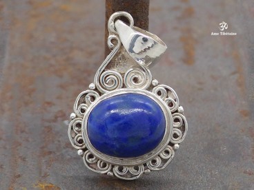 PA368 Pendentif Tibétain Argent Massif Lapis Lazuli