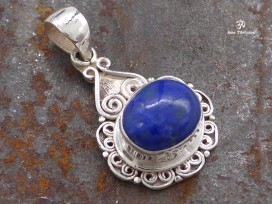 PA368 Pendentif Tibétain Argent Massif Lapis Lazuli