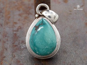 PA271 Pendentif Tibétain Argent Massif Turquoise
