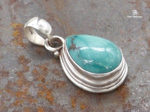 PA271 Pendentif Tibétain Argent Massif Turquoise