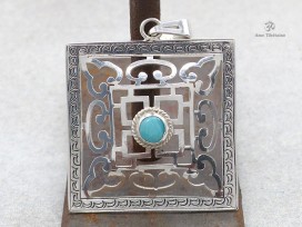 PA302 Pendentif Argent Massif Tibétain Mandala Turquoise