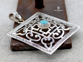 PA302 Pendentif Argent Massif Tibétain Mandala Turquoise
