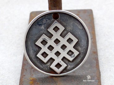 PA257 Pendentif Argent Massif Nœud Sans Fin Signes Auspicieux
