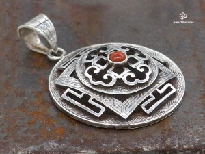 PA395 Pendentif Argent Massif Mandala Corail