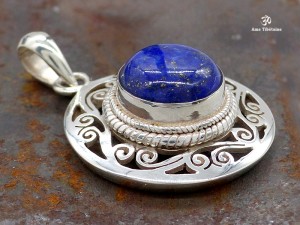 PA268 Pendentif Tibétain Argent Massif Lapis Lazuli