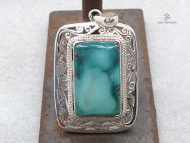 PA172 Pendentif Tibétain Argent Massif Turquoise