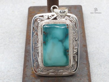 PA172 Pendentif Tibétain Argent Massif Turquoise