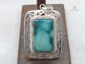 PA172 Pendentif Tibétain Argent Massif Turquoise