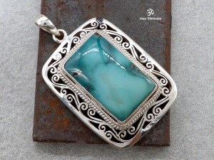 PA172 Pendentif Tibétain Argent Massif Turquoise