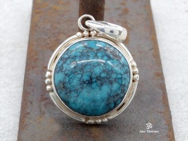 PA216 Pendentif Tibétain Argent Massif Turquoise