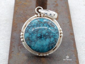 PA216 Pendentif Tibétain Argent Massif Turquoise