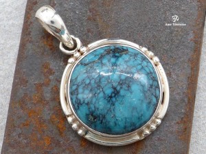PA216 Pendentif Tibétain Argent Massif Turquoise