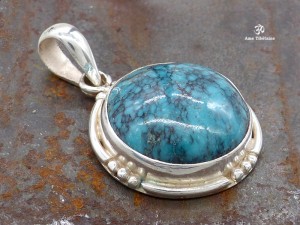 PA216 Pendentif Tibétain Argent Massif Turquoise
