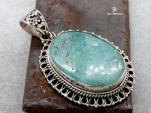 PA242 Pendentif Tibétain Argent Massif Turquoise