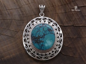 PA243 Pendentif Tibétain Argent Massif Turquoise