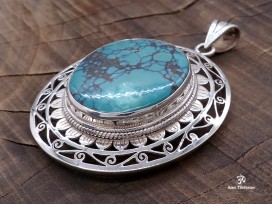 PA243 Pendentif Tibétain Argent Massif Turquoise
