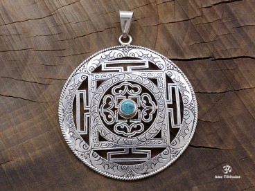 PA311 Pendentif Argent Massif Mandala Turquoise