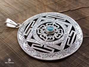 PA311 Pendentif Argent Massif Mandala Turquoise