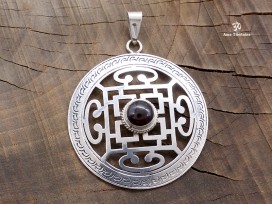 PA316 Pendentif Argent Massif Mandala Grenat