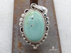 PA365 Pendentif Tibétain Argent Massif Turquoise