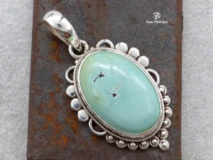 PA365 Pendentif Tibétain Argent Massif Turquoise