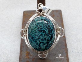 PA367 Pendentif Tibétain Argent Massif Turquoise