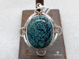 PA367 Pendentif Tibétain Argent Massif Turquoise