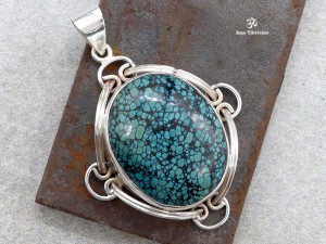PA367 Pendentif Tibétain Argent Massif Turquoise