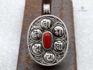 PA390 Pendentif Argent Massif Ghau Mantra Tibétain
