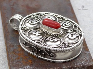 PA390 Pendentif Argent Massif Ghau Mantra Tibétain