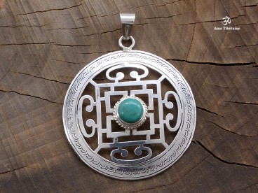 PA394 Pendentif Argent Massif Tibétain Mandala Turquoise