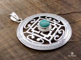 PA394 Pendentif Argent Massif Tibétain Mandala Turquoise