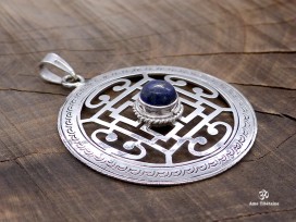 PA283 Pendentif Argent Massif Tibétain Mandala Lapis Lazuli