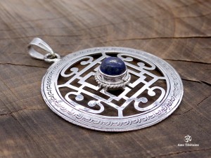 PA283 Pendentif Argent Massif Tibétain Mandala Lapis Lazuli