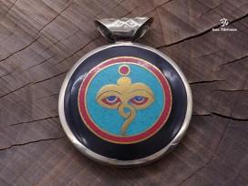 PD60 Pendentif Mantra Yeux de Bouddha Noeud Sans Fin