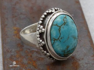 BA226 Bague Tibétaine Argent Massif Turquoise. Taille 54