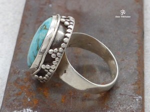 BA226 Bague Tibétaine Argent Massif Turquoise. Taille 54