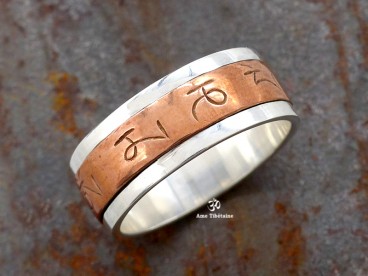 BA199 Bague Argent Massif Cuivre Mantra Dorje Vajra