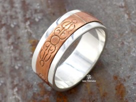BA199 Bague Argent Massif Cuivre Mantra Dorje Vajra