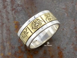 BA217 Bague Tibétaine en Argent Massif Laiton avec Astamangala