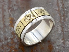 BA217 Bague Tibétaine en Argent Massif Laiton avec Astamangala