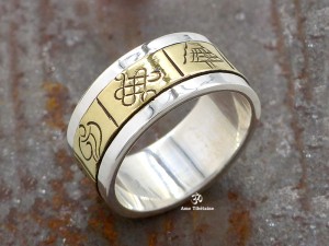 BA217 Bague Tibétaine en Argent Massif Laiton avec Astamangala