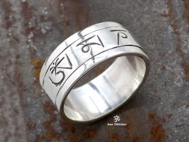 BA190. Bague Argent Massif Mantra Tibétain Om Mani Padme Hum