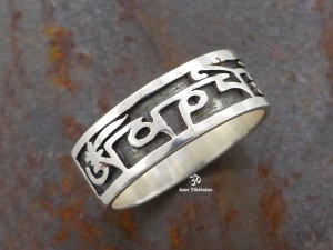 BA191. Bague Argent Massif Mantra Tibétain Om Mani Padme Hum