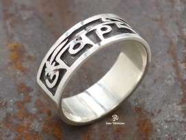 BA191. Bague Argent Massif Mantra Tibétain Om Mani Padme Hum