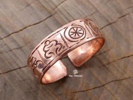 BD74 Bague Tibétaine Cuivre Signes Auspicieux