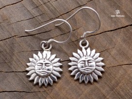 BdOA38 Boucles d’Oreille Tibétaines Argent Massif Soleil