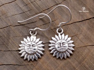 BdOA38 Boucles d’Oreille Tibétaines Argent Massif Soleil