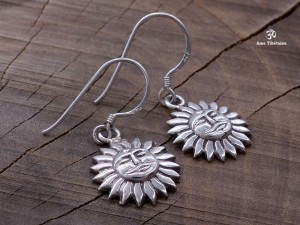 BdOA38 Boucles d’Oreille Tibétaines Argent Massif Soleil